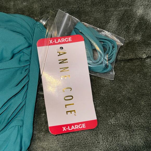 Anne Cole Twist Front Shirred One-Piece Swimsuit Ocean Green Women's Size XL NWT - Picture 3 of 6